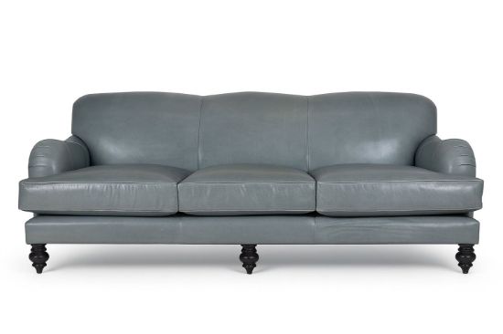 Lux & Borough Duke style architectural tuxedo sofa in premium full-grain leather with tight square stitching.
