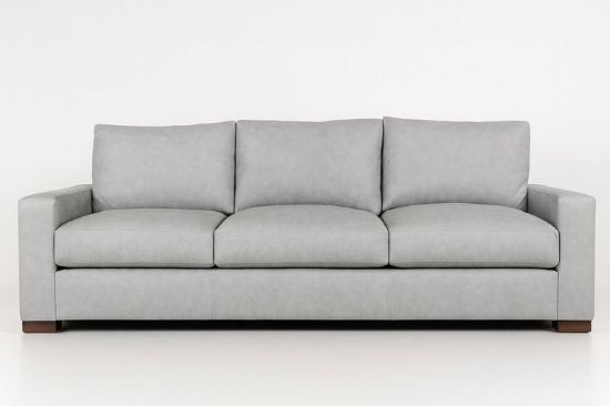 Lux & Borough Lancaster style modern sofa in warm cognac brown leather with thin track arms and a low-profile base.