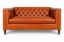 Lux and Borough Davenport style custom loveseat featuring a stately, high square backrest, deeply tufted design, and low-profile block feet.