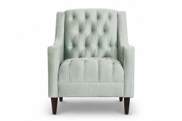 Lux and Borough Preston style custom accent chair featuring a tall, structured wingback silhouette, crisp modern lines, a deep plush seat cushion, and sophisticated square tapered legs.